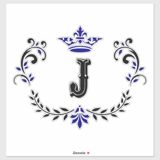 Crown Monogram Letter "J" Vinyl Sticker (Vel)
