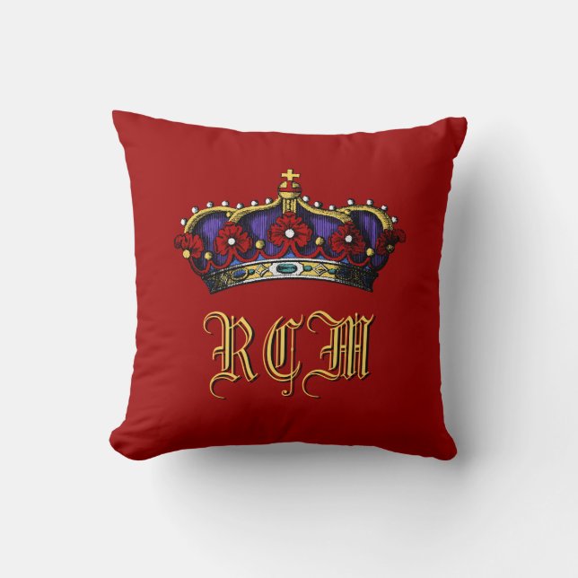 Crown Monogram Regal Touch Dark Red Kussen (Voorkant)