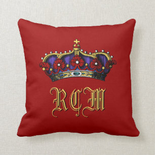 Crown Monogram Regal Touch Dark Red Kussen