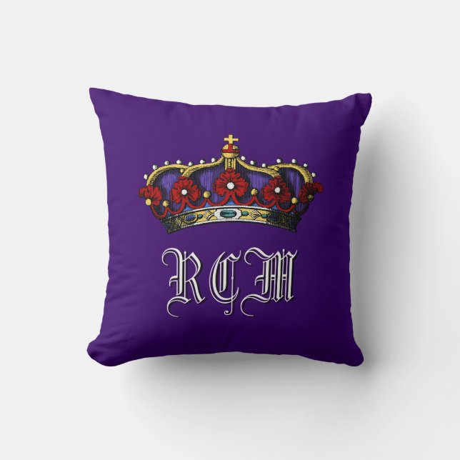 Crown Monogram Regal Touch Paars Kussen (Voorkant)