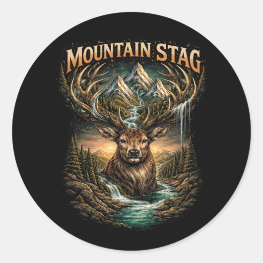 Crown of the Mountain Stag Ronde Sticker (Voorkant)