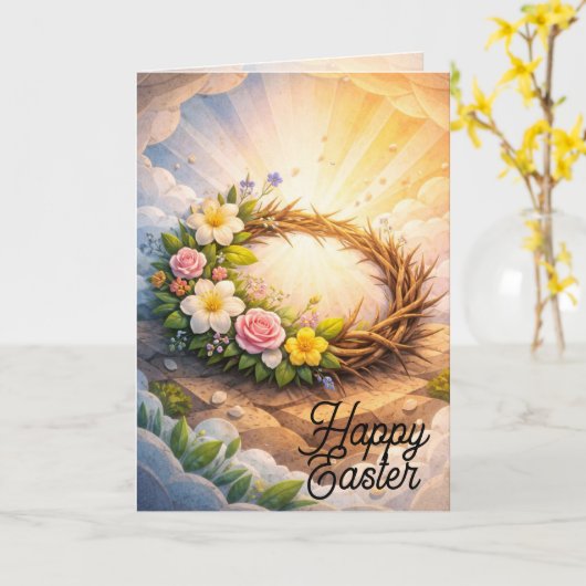 Crown of Thorns Vertical Folded Easter Card Kaart (Gele Bloem)