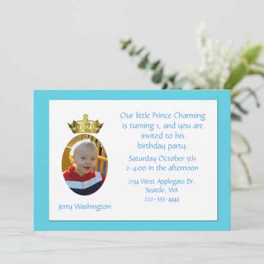 Crown Photo Birthday Party Invitation Kaart (Staand voorkant)