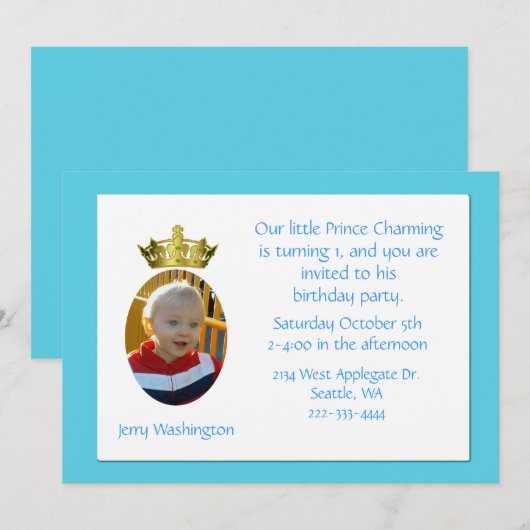Crown Photo Birthday Party Invitation Kaart (Voorkant / Achterkant)