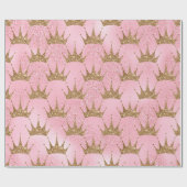 Crown Pink en Gold Glitter Effect Wrapping Paper Cadeaupapier (Vlak)