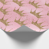 Crown Pink en Gold Glitter Effect Wrapping Paper Cadeaupapier (Hoek)