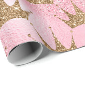 Crown Pink en Gold Glitter Effect Wrapping Paper Cadeaupapier (Rol Hoek)
