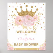 Crown Princess Blush Floral Baby shower Welcome Poster (Voorkant)