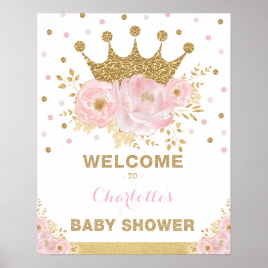 Crown Princess Blush Floral Baby shower Welcome Poster (Voorkant)