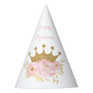 Crown Princess Blush Gold Floral Birthday Girl Feesthoedjes