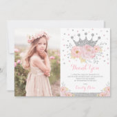 Crown Princess Blush Pink Silver Birthday Foto Bedankkaart (Voorkant)