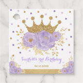 Crown Princess Paars Floral Gold Glitter Birthday Bedankjes Labels (Voorkant)