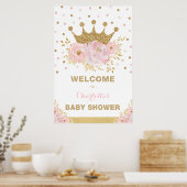 Crown Princess Pink Flower Baby shower Welcome Poster (Keuken)