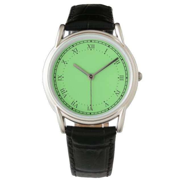 Crown Protector Zwart en groen lederen horloge (Voorkant)