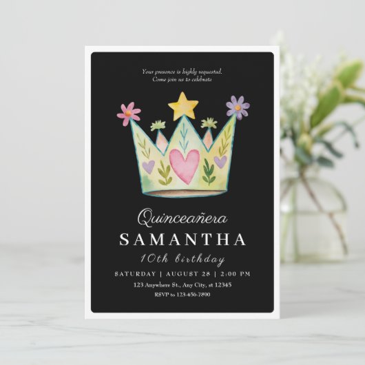 Crown Quinceanera Uitnodigingen (Staand voorkant)