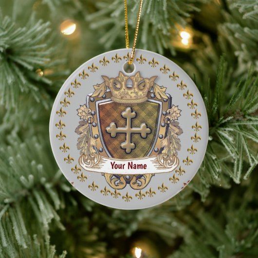 Crown Shield Family Crest Achternaam custom orname Keramisch Ornament (Boom)