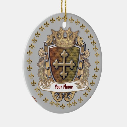 Crown Shield Family Crest Achternaam custom orname Keramisch Ornament (Rechts)