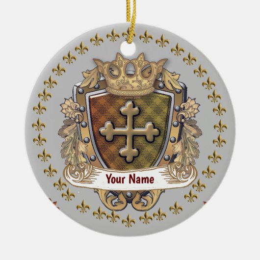 Crown Shield Family Crest Achternaam custom orname Keramisch Ornament (Voorkant)