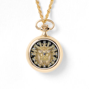 Crown Shield Family Crest Achternaam Horloge