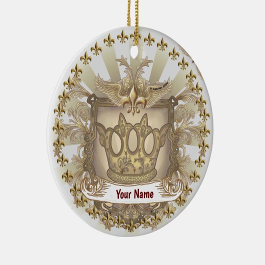 Crown Shield Family Crest Achternaam Keramisch Ornament (Rechts)