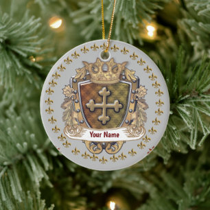 Crown Shield Family Crest Achternaam Keramisch Ornament