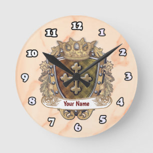 Crown Shield Family Crest Achternaam Ronde Klok