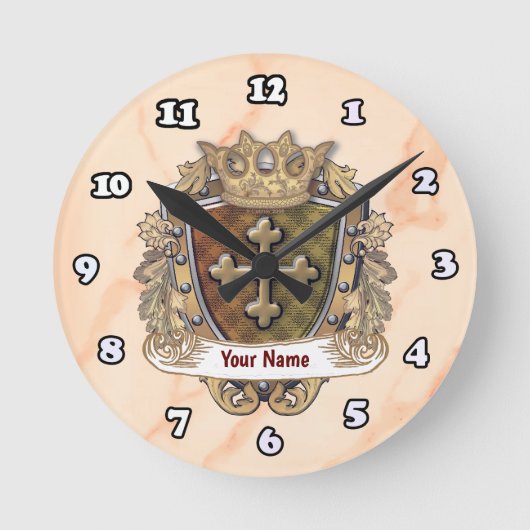 Crown Shield Family Crest Achternaam Ronde Klok (Voorkant)