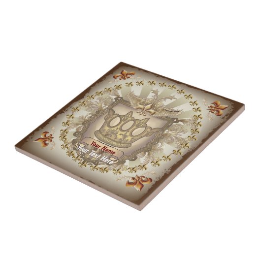 Crown Shield Family Crest Achternaam Tegeltje (Zijkant)