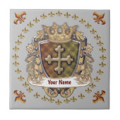 Crown Shield Family Crest Achternaam Tegeltje (Voorkant)