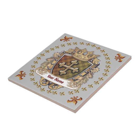 Crown Shield Family Crest Achternaam Tegeltje (Zijkant)