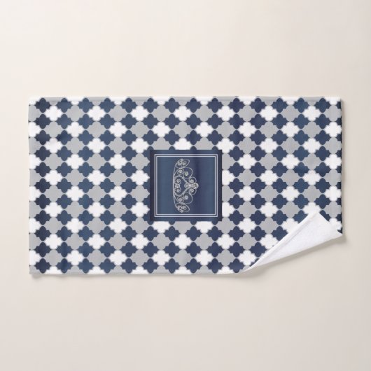 Crown Slate Blue, Grey and White Quatrefoil Bad Handdoek (Handdoek)