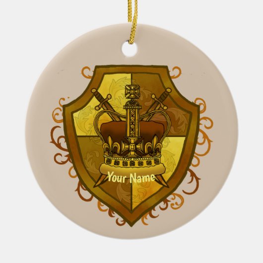Crown Sword Shield achternaam Keramisch Ornament (Voorkant)