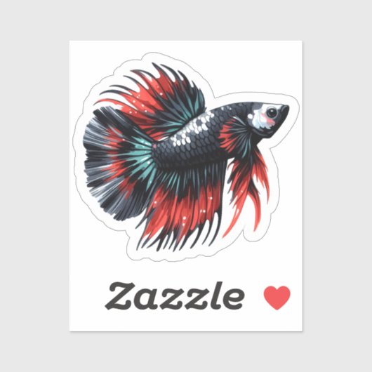 Crown Tail Betta Fish Zwart Wit en Rood Sticker (Vel)