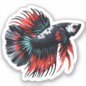 Crown Tail Betta Fish Zwart Wit en Rood Sticker (Voorkant)