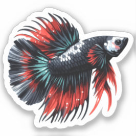 Crown Tail Betta Fish Zwart Wit en Rood Sticker