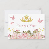 Crown | Vlinders Bloemen Prinses Verjaardag Bedankkaart (Voorkant)