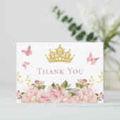 Crown | Vlinders Bloemen Prinses Verjaardag Bedankkaart (Staand voorkant)