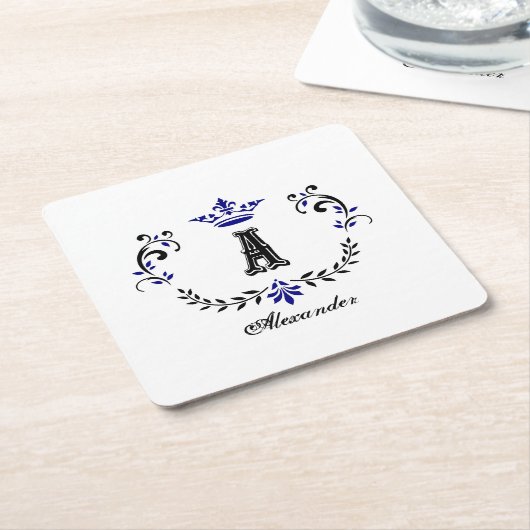 Crown Wreater A Monogram Wedding Kartonnen Onderzetters (Schuin)