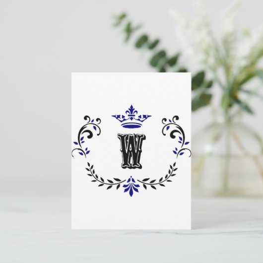 Crown Wreath Monogram "W" Briefkaart (Staand voorkant)