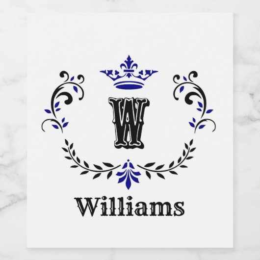 Crown Wreath Monogram "W" Gepersonaliseerd Wijn Etiket (Enkel label)