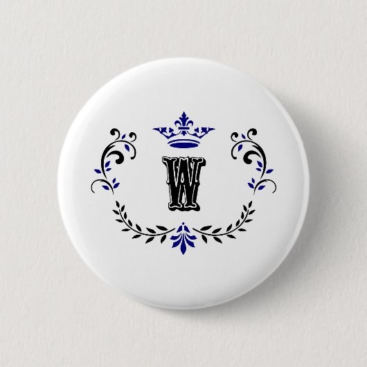 Crown Wreath Monogram "W" Ronde Button 5,7 Cm (Voorkant)