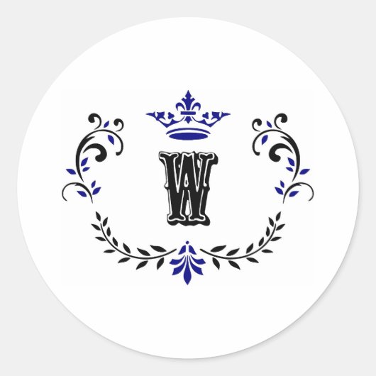 Crown Wreath Monogram "W" Ronde Sticker (Voorkant)