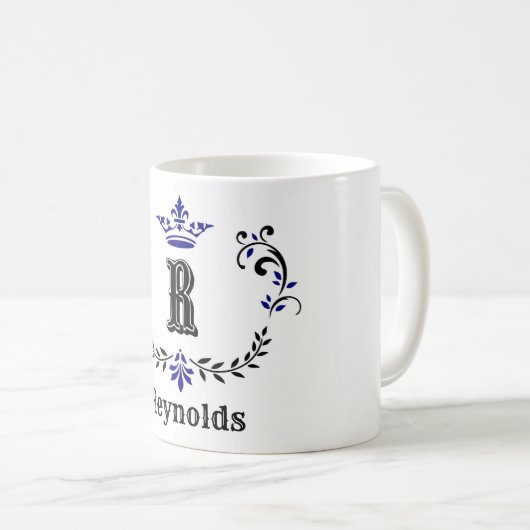 Crown Wreator Monogram "R", gepersonaliseerd Koffiemok (Voorkant rechts)