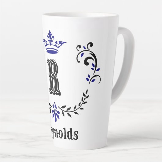 Crown Wreator Monogram "R", gepersonaliseerd Latte Mok (Rechterhoek)