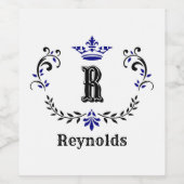 Crown Wreator Monogram "R", gepersonaliseerd Wijn Etiket (Enkel label)