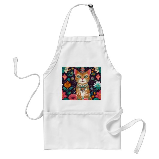 Crowned Bejewelled Cat Apron Standaard Schort (Voorkant)