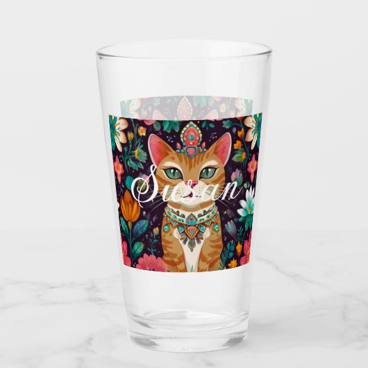 Crowned Bejewelled Cat Glas (Voorkant)