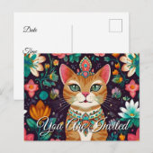 Crowned Bejewelled Cat  Invitation Postcard Uitnodiging Briefkaart (Voorkant / Achterkant)