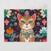Crowned Bejewelled Cat  Invitation Postcard Uitnodiging Briefkaart (Voorkant)