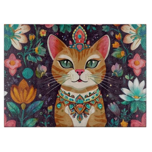 Crowned Bejewelled Cat Snijplank (Voorkant)